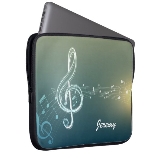 Dunkelgrüne Musiknoten und benutzerdefinierte Mono Laptopschutzhülle (Vorne Rechts)