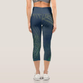 Dunkelgrüne Palmen Blätter Muster Capri Leggings (Rückseite)