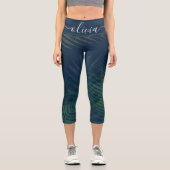 Dunkelgrüne Palmen Blätter Muster Capri Leggings (Vorderseite)