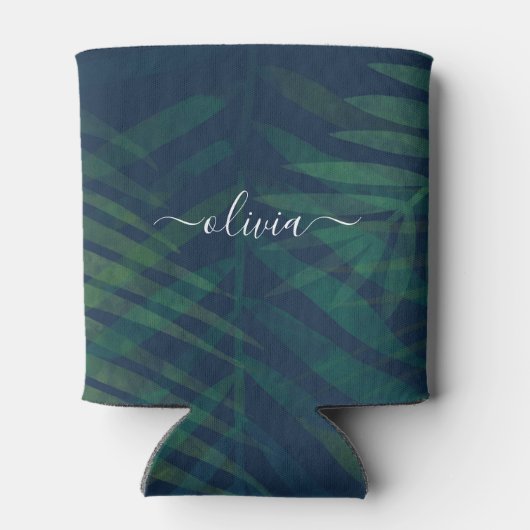 Dunkelgrüne Palmen Blätter Muster Dosenkühler (Rückseite)