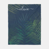 Dunkelgrüne Palmen Blätter Muster Fleecedecke (Vorderseite)