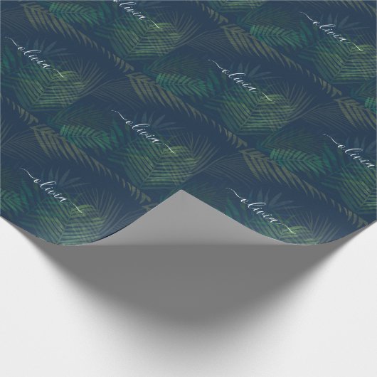 Dunkelgrüne Palmen Blätter Muster Geschenkpapier (Ecke)