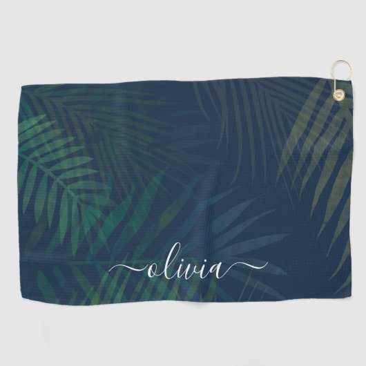 Dunkelgrüne Palmen Blätter Muster Golfhandtuch (Horizontal)