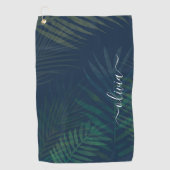 Dunkelgrüne Palmen Blätter Muster Golfhandtuch (Vorderseite)