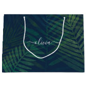Dunkelgrüne Palmen Blätter Muster Große Geschenktüte (Vorderseite)