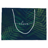 Dunkelgrüne Palmen Blätter Muster Große Geschenktüte (Rückseite)