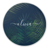 Dunkelgrüne Palmen Blätter Muster Keramikknauf (Vorderseite)