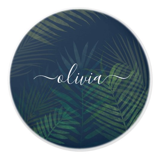 Dunkelgrüne Palmen Blätter Muster Keramikknauf (Vorderseite)