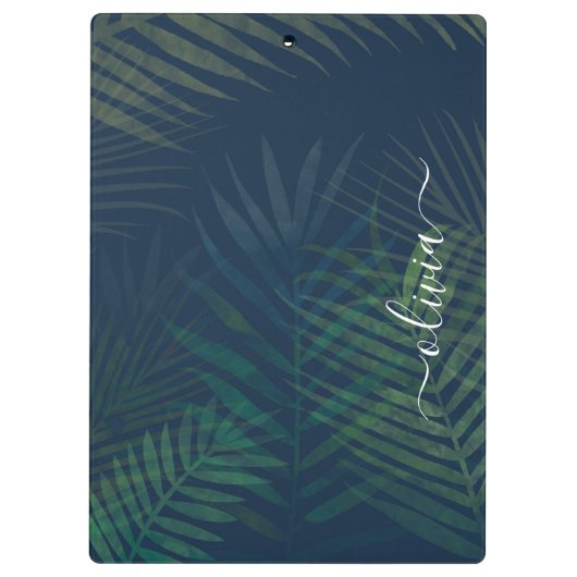 Dunkelgrüne Palmen Blätter Muster Klemmbrett (Rückseite)