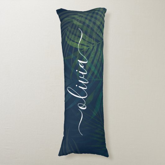 Dunkelgrüne Palmen Blätter Muster Seitenschläferkissen (Vorderseite Vertikal)