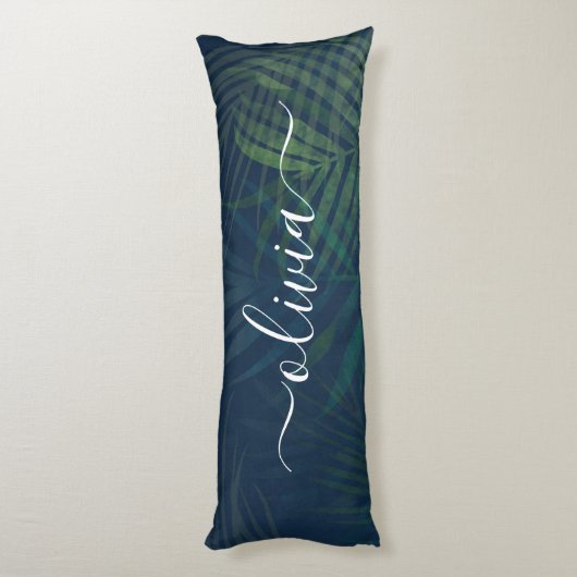 Dunkelgrüne Palmen Blätter Muster Seitenschläferkissen (Rückseite (Vertikal))