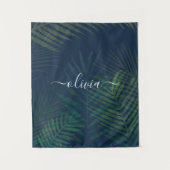 Dunkelgrüne Palmen Blätter Muster Wandteppich (Vorderseite)