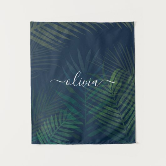 Dunkelgrüne Palmen Blätter Muster Wandteppich (Vorderseite)
