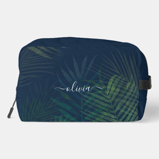 Dunkelgrüne Palmen Blätter Muster Waschbeutel (Rückseite)