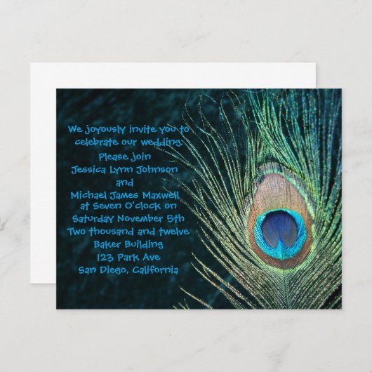 Dunkelgrüne Pfauenhochzeit Einladung (Vorne/Hinten)