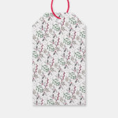 Dunkelgrüne Pine Needles Red Holly Berries Muster Geschenkanhänger (Rückseite)