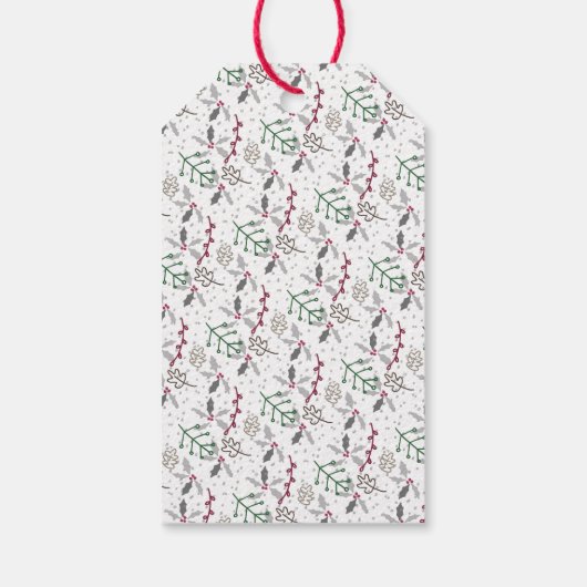 Dunkelgrüne Pine Needles Red Holly Berries Muster Geschenkanhänger (Rückseite)