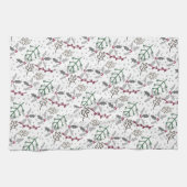 Dunkelgrüne Pine Needles Red Holly Berries Muster Geschirrtuch (Horizontal)