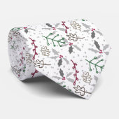 Dunkelgrüne Pine Needles Red Holly Berries Muster Krawatte (Gerollt)