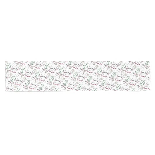 Dunkelgrüne Pine Needles Red Holly Berries Muster Kurzer Tischläufer (Horizontal)