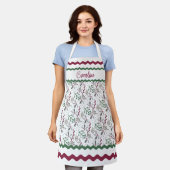 Dunkelgrüne Pine Needles Red Holly Berries Muster Schürze (Getragen)