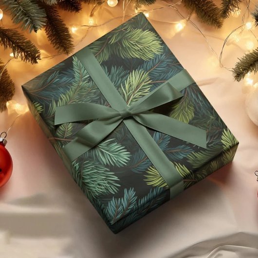 Dunkelgrüne Pine Tree Spruce Conifer Weihnachten Geschenkpapier