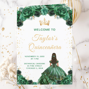 Dunkelgrüne Prinzessin Florale Quinceañera-Program Programm