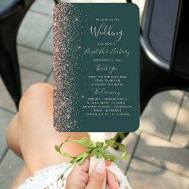 Dunkelgrüne Rose Gold Glitzer Edge Hochzeitsprogra Fächer