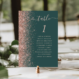 Dunkelgrüne Rose Gold Glitzer Hochzeit Tischnummer