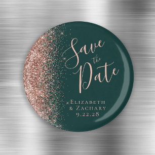 Dunkelgrüne Roségold-Glitter-Schrift Save-the-Date Magnet