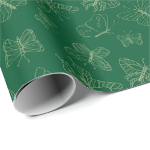 Dunkelgrüne Schmetterlingsdrucke, Natur Inspiriert Geschenkpapier