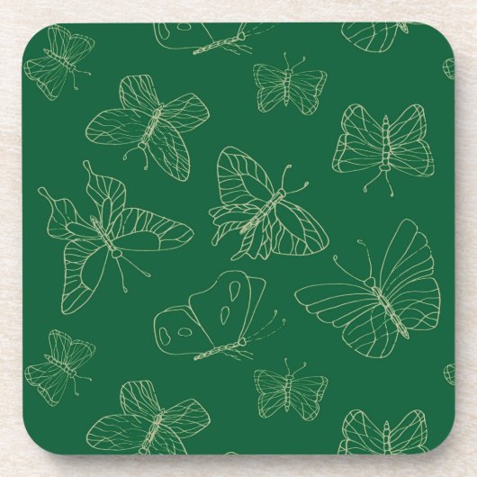 Dunkelgrüne Schmetterlingsdrucke, Natur Inspiriert Getränkeuntersetzer (Vorderseite)