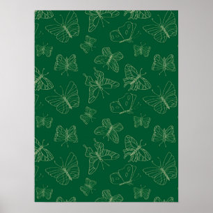 Dunkelgrüne Schmetterlingsdrucke, Natur Inspiriert Poster