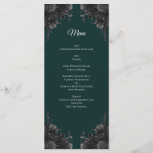 Dunkelgrüne Schwarz-Grau-Rose Gothic Wedding Menükarte