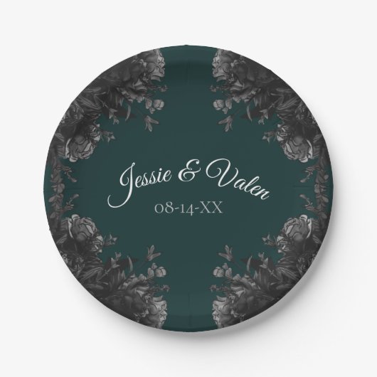 Dunkelgrüne Schwarz-Grau-Rose Gothic Wedding Pappteller (Vorderseite)