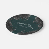 Dunkelgrüne Schwarz-Grau-Rose Gothic Wedding Pappteller (Schrägansicht)