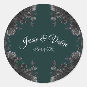 Dunkelgrüne Schwarz-Grau-Rose Gothic Wedding Runder Aufkleber
