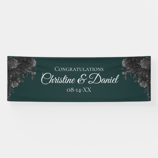 Dunkelgrüne Schwarze Hochzeit Banner (Horizontal)