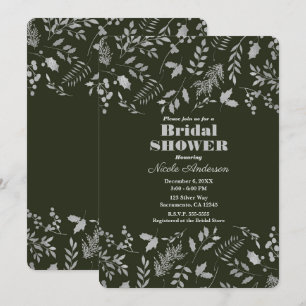 Dunkelgrüne silberne Blätter Botanische Bridal Sho Einladung