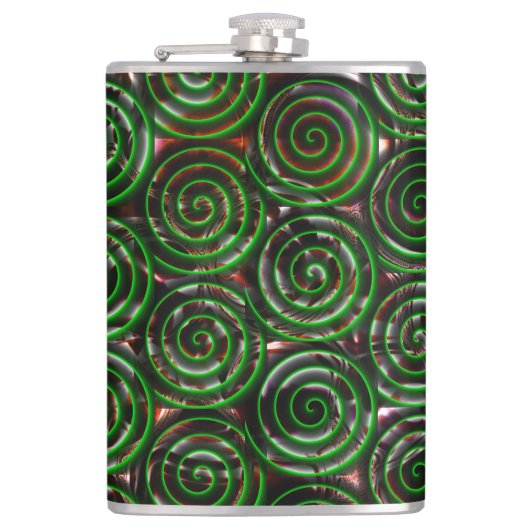 Dunkelgrüne Spiralen sind bei farbigem Bild transp Flachmann (Vorderseite)