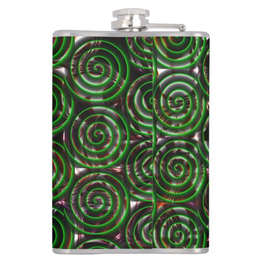 Dunkelgrüne Spiralen sind bei farbigem Bild transp Flachmann (Rückseite)