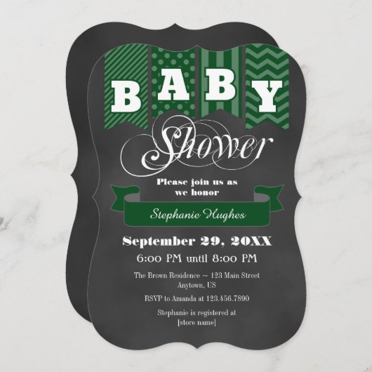 Dunkelgrüne Tafel-Flaggen-Babyparty laden ein Einladung (Vorne/Hinten)