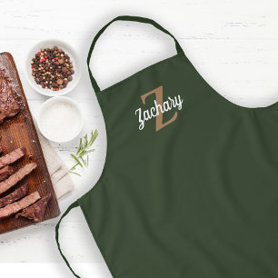 Dunkelgrüne Tan Monogram Personalisiert Schürze