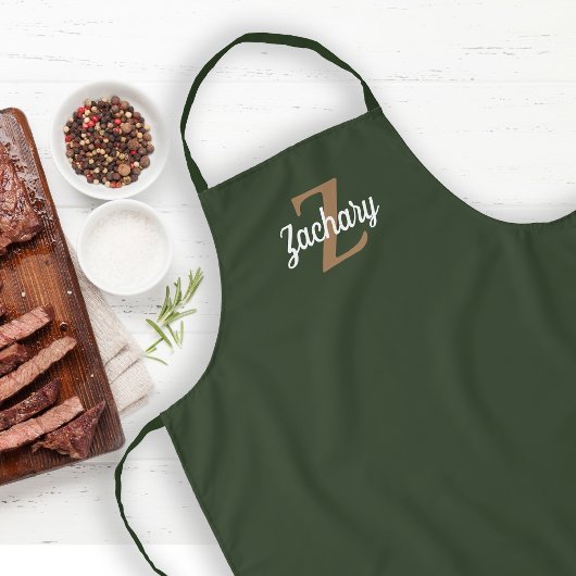 Dunkelgrüne Tan Monogram Personalisiert Schürze