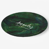 Dunkelgrüne tropische Blätter Muster Geburtstag Pappteller (Schrägansicht)