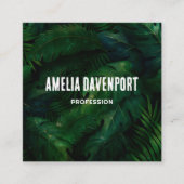 Dunkelgrüne tropische Blätter Muster Quadratische Visitenkarte (Vorderseite)