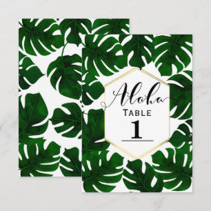 Dunkelgrüne tropische Blätter Weiß Gold Tischnumme Einladung
