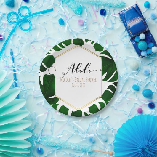 Dunkelgrüne tropische Blätter Weiße Hochzeit & Gol Pappteller (Party)