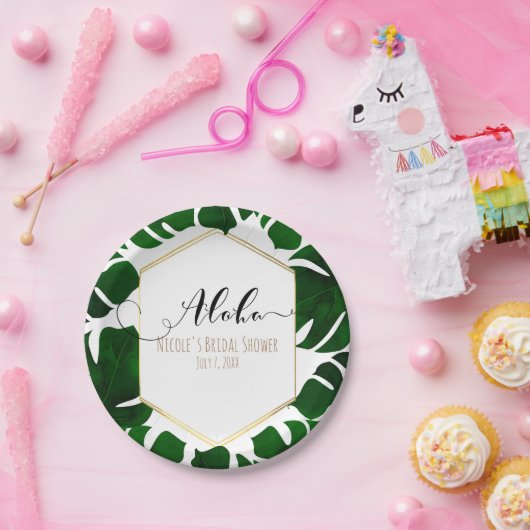 Dunkelgrüne tropische Blätter Weiße Hochzeit & Gol Pappteller (Party)