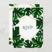 Dunkelgrüne tropische Blätter Weißgoldverheiratung Einladungspostkarte (Vorne/Hinten)